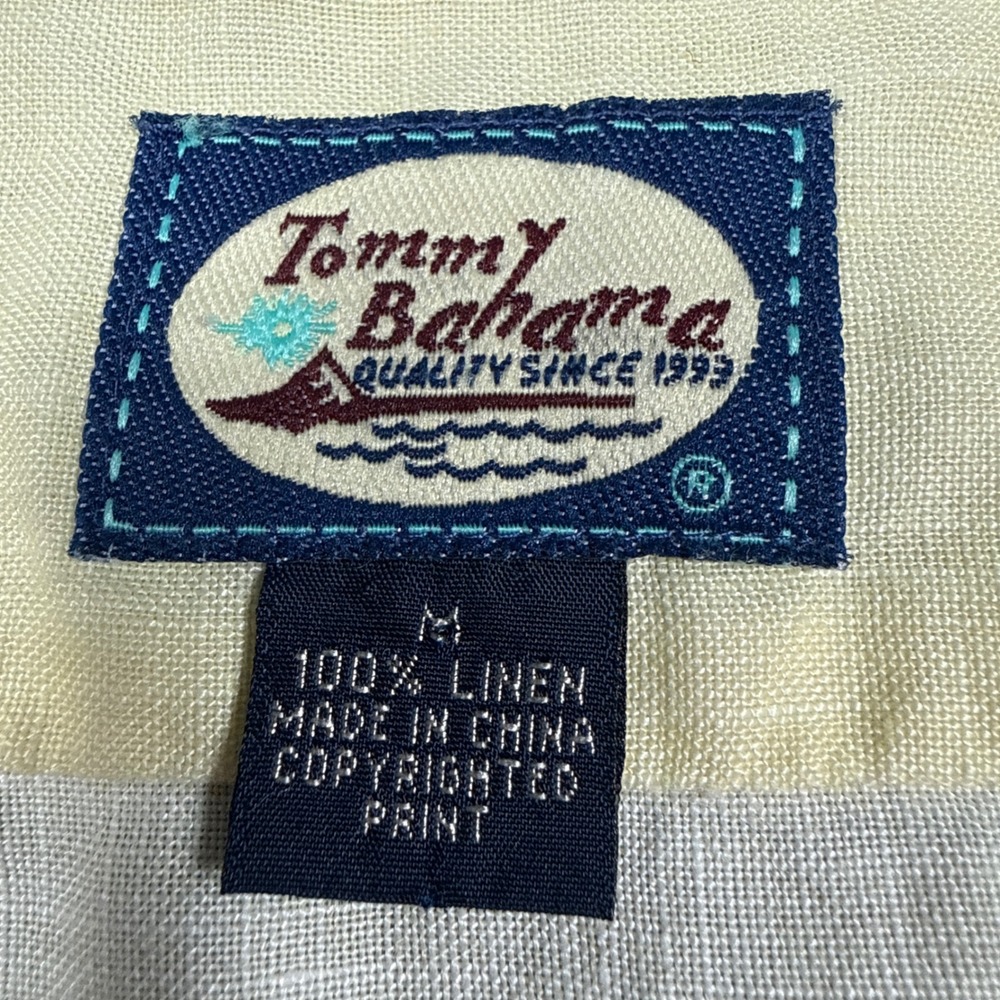 Tommy Bahama Linen Camp Shirt Men M Cream Hula Girl Ukulele Tropical Resort Loop - Picture 4 of 8